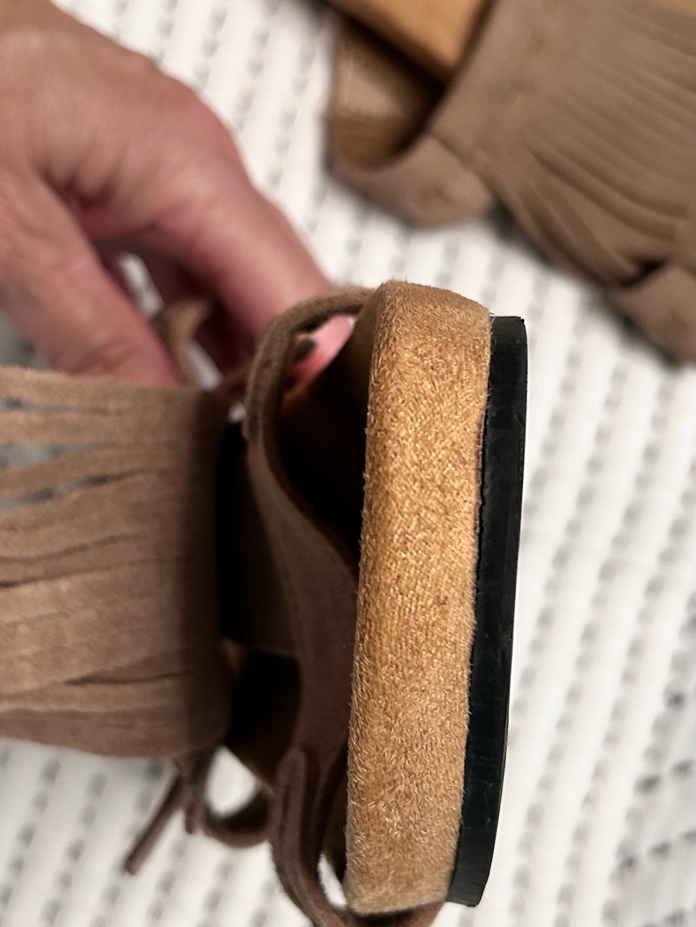 Minnetonka Brown Suede Fringe Slide Sandals - Picture 5 of 6